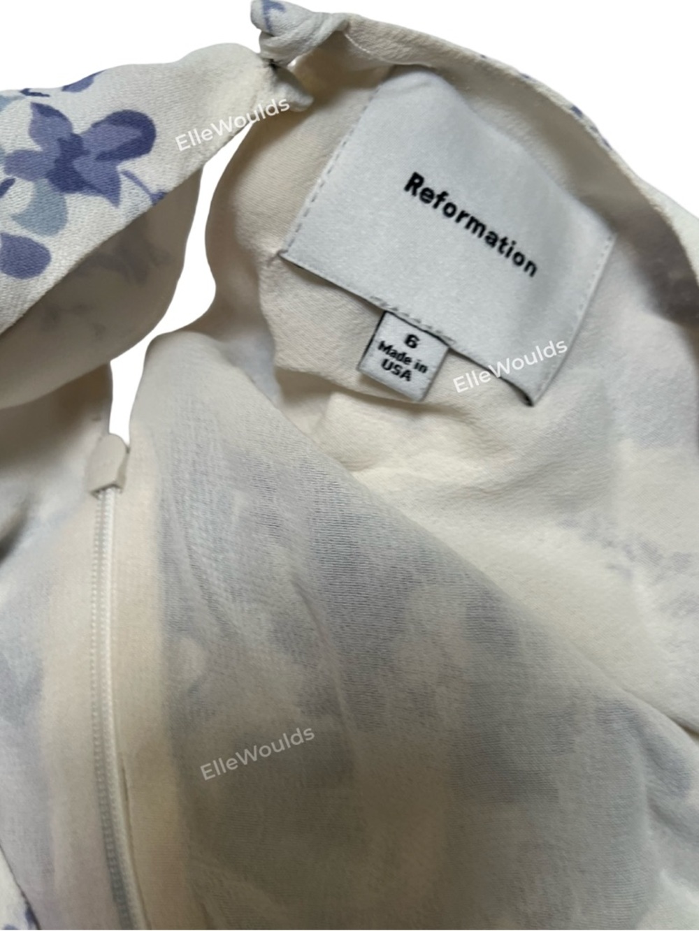 Reformation Grady Dress Cream and Blue Floral Tie-Front Mini Dress Size 6 - Picture 6 of 6